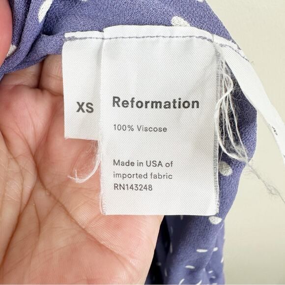 Reformation Carina Wrap Midi Dress Womens XS Purple White Polka Dot - Picture 7 of 8